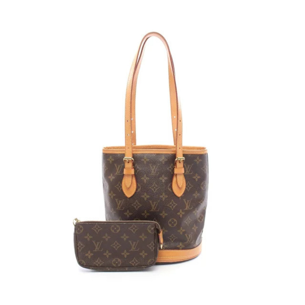 Louis Vuitton Bucket Monogram Handbag Canvas Leather Brown